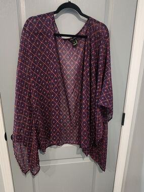 Open-Front Floral Kimono Cardigan in Purple
